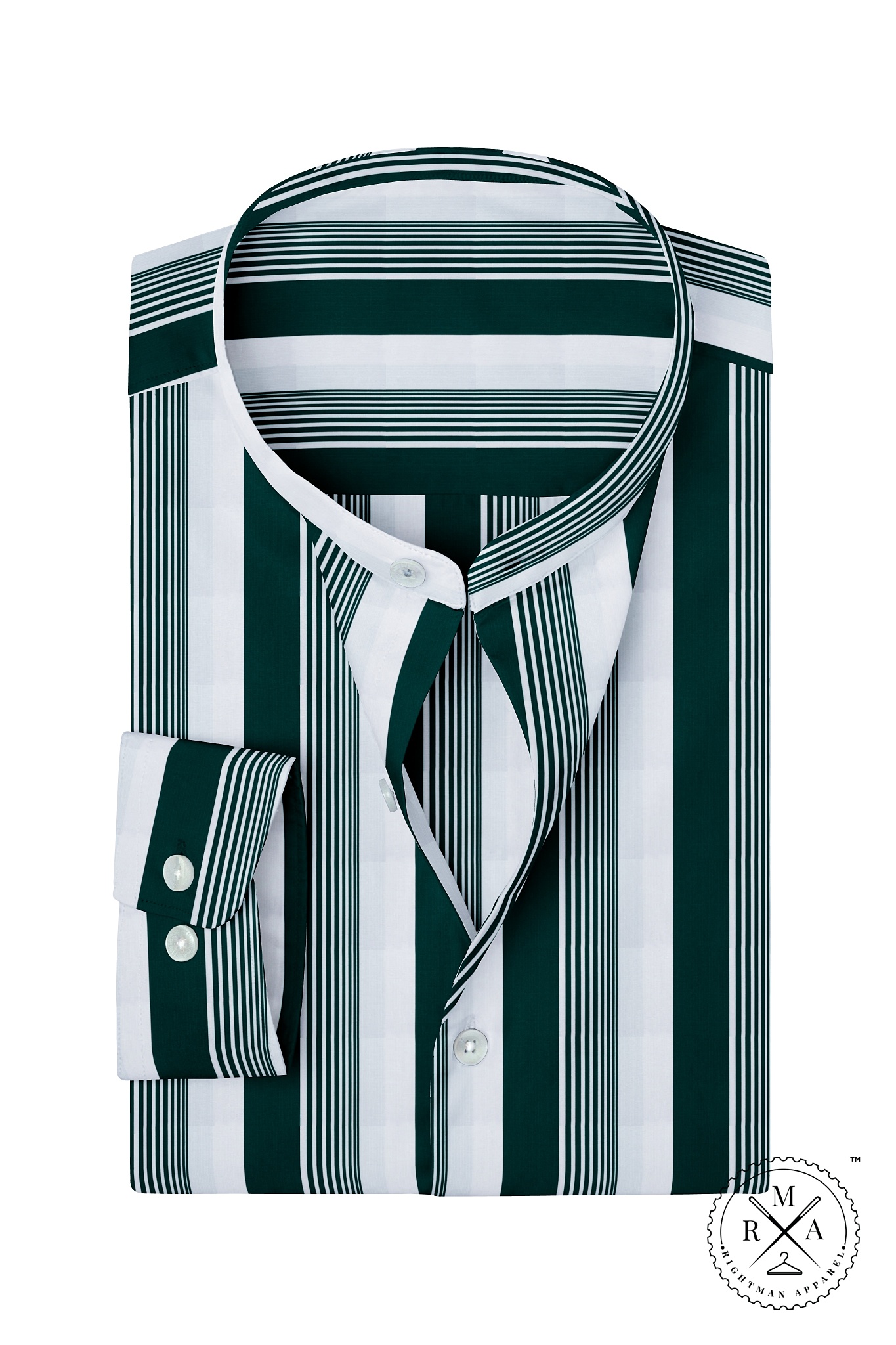 Jungle Green Striped White Cotton Shirt SH252